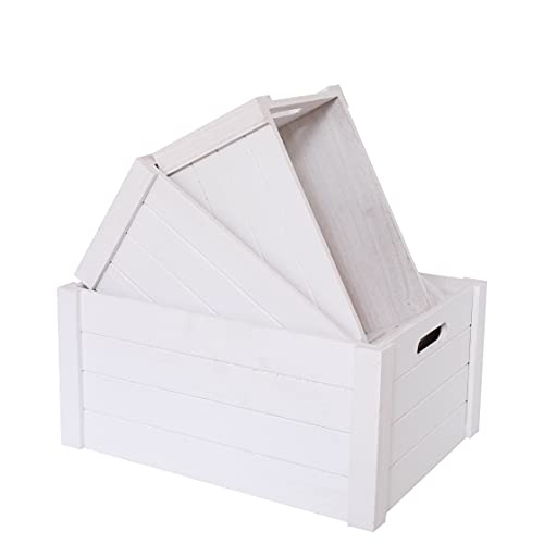 NC NC Farmhouse Modern White Wooden Crates,Rustic Decorative Boxes,Set Of 3 Extra Large Nesting Wooden Storage Crates For Home Decor,Handmade Natural Wood Box,Towel,Wine And So On (modern white)