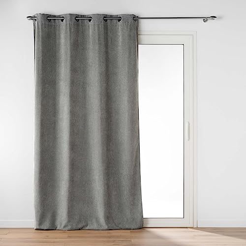 Douceur d'Intérieur, Novana Curtain with Eyelets 135 x 260 cm Anthracite Velvet Plain
