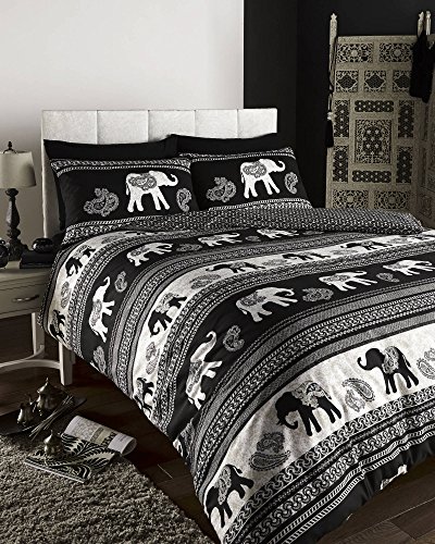 Empire Super King Ethnic Indian Quilt Duvet Cover and 2 Pillowcase Bed Set, Black, Polyester-Cotton