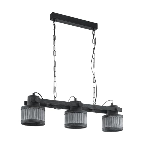 EGLO Pendant Lighting Turrock, 3 Lamp Ceiling Light Fixture in Vintage and Industrial Style, Hanging Light Made of Black Metal with Grey Patina for Dining and Living Rooms, E27 Socket