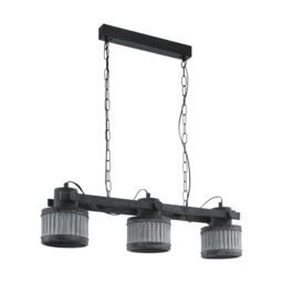 EGLO Pendant Lighting Turrock, 3 Lamp Ceiling Light Fixture in Vintage and Industrial Style, Hanging Light Made of Black Metal with Grey Patina for Dining and Living Rooms, E27 Socket