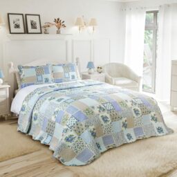 Emma Barclay Cotswold - Quilted Patchwork Bedspread Set in Blue - Single