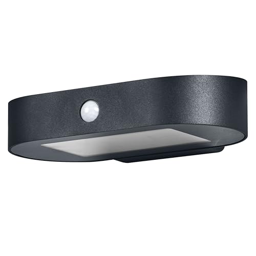 OSRAM Endura Style Oval Small Solar wall Light, Warm White Light (3000K), Integrated Sensor, usable Without Power, Long runtime: 30 Times 60 Seconds in PIR Mode, IP44 Protection, Black