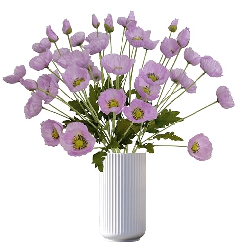 Light Purple Poppy Flowers Artificial,12 Pcs Silk Poppies, Fake Poppy Flowers,Faux Poppies Bulk for Home Decor Table Centerpieces Floral Arrangement,Poppies Bouquet for Wedding (12, light purple)