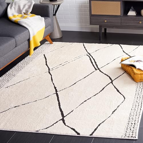 Safavieh Boho Rug for Living Room, Dining Room, Bedroom - Melody Collection, Short Pile, Ivory and Black, 152 x 229 cm
