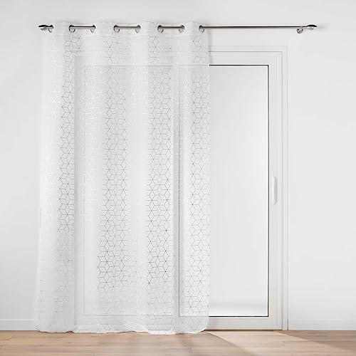 Douceur d'Intérieur, Milo Net Curtain with Eyelets 140 x 240 cm Silver Metallic Print Sandblasted