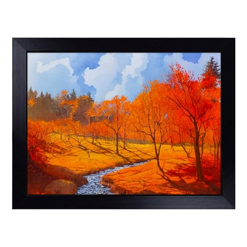 Lap Tray with Bean Bag Cushion, Graceful Autumn Forest - Handmade in the UK, Raised Wooden Edge, Padded Cushion, Heat-Resistant Wipe-Clean Surface, for Meals, Laptops and Crafts
