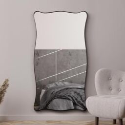 "MirrorOutlet The Fluctus - Black Metal Wavy Tray Frame Rectangular Wall Mirror 71"" X 39"" (180CM X 100CM) Silvered Mirror Glass. Extra Large"