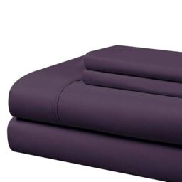 Cathay Home Essentials Ultra Soft Hypoallergenic Wrinkle Resistant Double Brushed Microfiber Bedding Sheet Set, Eggplant, Twin