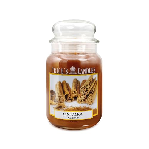 Price's Candles Large Jar Candle Cinnamon Scented Candle Long Lasting Wax Candle in Glass Jar for Home Décor Relaxation and Everyday Fragrance Up to 150 Hours Burn Time