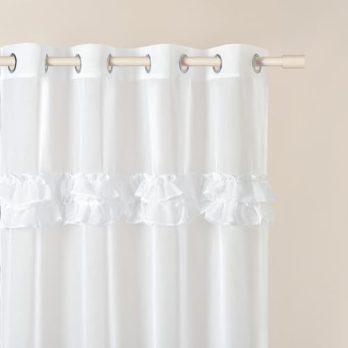 ROOM99 Eyelet Curtains Frilla 140 x 260 cm Width x Height Living Room Transparent Modern Curtain Scarf Living Room Bedroom White Ruffle 1 Piece
