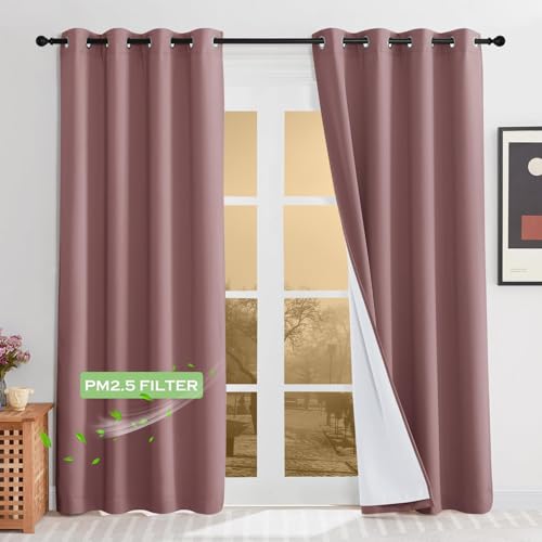 KGORGE Anti-Dust Soundproof 100% Blackout Curtains 100% Blackout 4 Layers - Anti-Dust, Heavy Duty Energy Efficiency Drapes for Living Room Baby Bedroom Office Studio, W52 x L95, Dusty Rose, 2 Panels