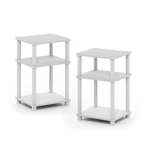 Furinno JUST Side Table Set of 2, 3-Tier End Tables, Open Shelves Night Stand, Nightstand, Toolless Assembly, for Living Room, Bedroom, White(Espresso)