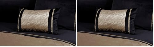 Rapport Capri Filled Boudoir Cushion Bed and Sofa Accessory 30x50cm Black and Gold Velvet (Pack of 2)