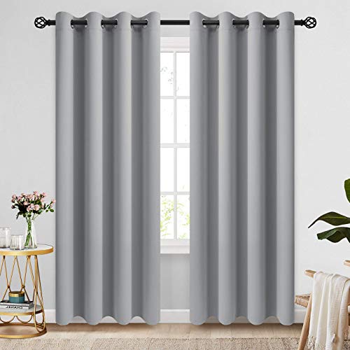 COSVIYA Grommet Room Darkening Curtains 84 inch Length 2 Panels,Thick Polyester Light Blocking Insulated Thermal Window Curtain Light Grey Drapes for Bedroom/Living Room,52x84 inches