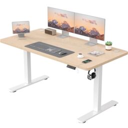JUMMICO Electric Desk Height Adjustable with USB Charging Port, Height Adjustable Desk, Ergonomic Sit Stand Desks 160 x 70 cm, Beige