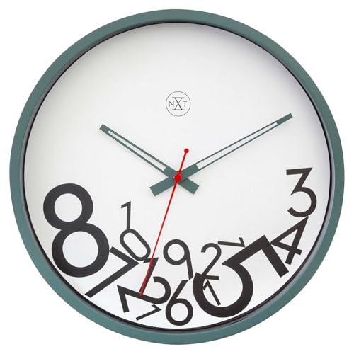 NeXtime Wall Clock 30 cm-Silent-Green/White-Plastic-nXt Dropped Numbers