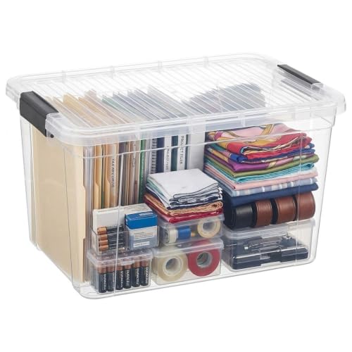 Superio Clear Storage Box with Lid, 26.5 Quart Plastic Container Bins for Organizing, Stackable Crates, BPA Free, Non Toxic, Odor Free, Organizers for Home, Office, School, and Dorm