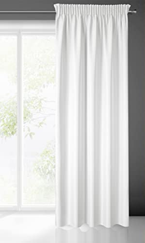 Eurofirany RITA Smooth Plain Modern Curtain with Rufflette Tape For Rail - 1 Unit, Bedroom, Living Room, Lounge, Kitchen, 140g m/2, W55 x L106, White