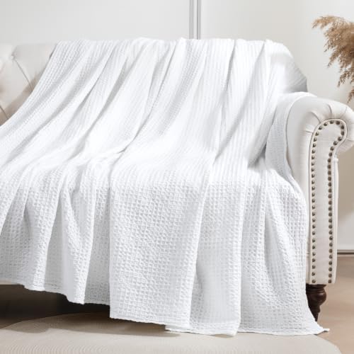 Sonive Cotton Waffle Blanket 270 GSM (White 228x228cm) Decoration Blanket