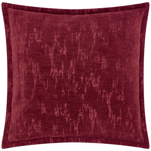 Paoletti Aurelio Cushion Cover (Burgundy - 45x45cm) - Timeless Woven Chenille Jacquard Oxford Border Rich Texture Decorative Case