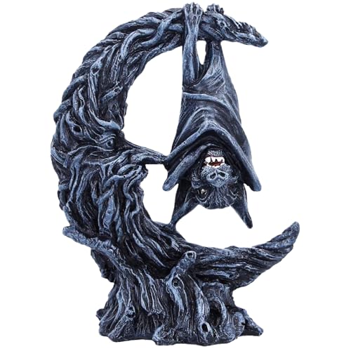 Nemesis Now Nightwing Moon, 13 cm Bat on Crescent Figurine, Gift Box - Hand???Painted Matte???Black Resin Gothic Display, Tree???Textured Moon & Base, Collectible