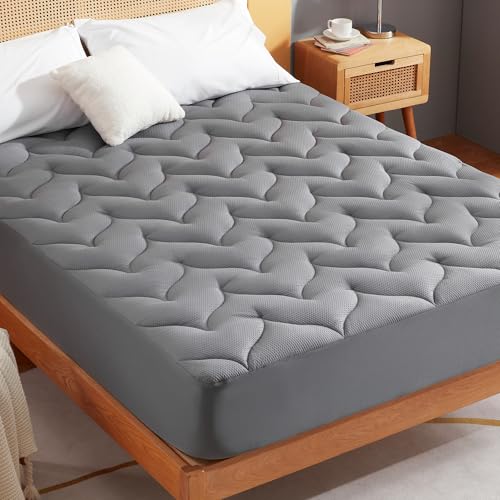 Sonive Double Mattress Topper, Topper 135 x 190cm, Deep Fitted Grey