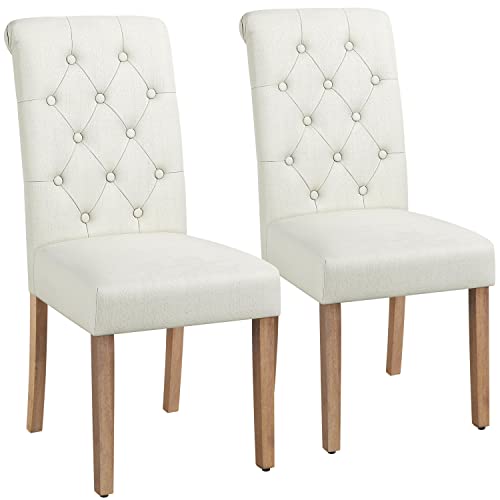 Yaheetech Fabric Dining Chairs Set of 2 with High Back & Wooden Legs, Beige