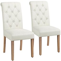 Yaheetech Fabric Dining Chairs Set of 2 with High Back & Wooden Legs, Beige