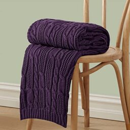 "Aormenzy Cable Knit Blanket Soft Cozy Lightweight Machine Washable Acrylic Decorative Throw Blanket for Couch Sofa Bed Dark Purple 50""x60"""
