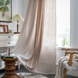 "Sutuo Home Boho Curtains for Bedroom Dining Room, Semi Blackout Linen Farmhouse Shabby Chic Tassels Window Treatment Bohemian Embroidery Drape, Rod Pocket 1 Panel 52"" W x 84"" L, Coffee Linen"
