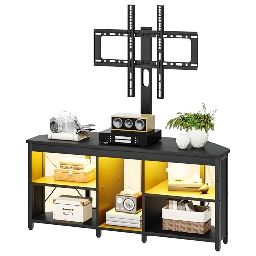 YITAHOME 115CM Corner TV Stand Cabinet with Bracket, LED Lighting Corner TV Unit for up to 70 Inch TV with Mount and 5 Open Gaming Entertainment Center Shelves for Living Room, Bedroom