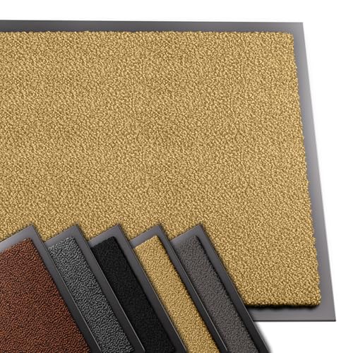 VOUNOT® Door Mats for Outdoor or Indoor, Dirt trapper, Non Slip Barrier Mat Washable Welcome Doormat Entrance Rug, Beige, 60x90cm