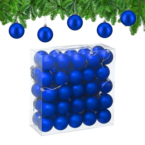 Relaxdays Christmas Baubles, Set of 50, Tree Ornaments, Holiday Decorations, Plastic, Shatterproof, 6 cm, Matte, Blue