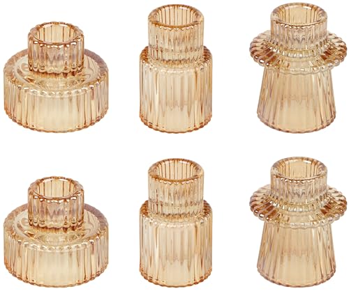 Vixdonos Taper Glass Candlestick Holders Tealight Candle Holders for Table Centerpieces, Wedding Decor and Dinner Party (6 Pcs, Gold)