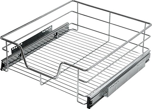 Eyckhaus Telescopic Drawer for Kitchen Organisation for Retrofitting (60 cm) with Pull-Out Rails, Cupboard Drawer for Kitchen Cupboard, Hanging Basket for Kitchen (Full Extension) Chrome, Metal