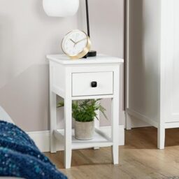 Home Source Bedroom Bedside Table Nightstand Cabinet, 1 Drawer Lamp Side Table, White
