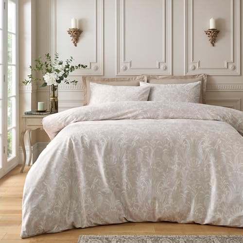 Catherine Lansfield Bridgerton Regal Birds Soft Velvet King Duvet Cover Set with Pillowcases Natural