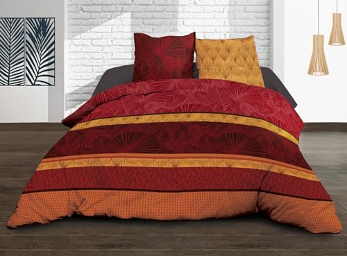 Le linge de Jules Duvet Cover 240 x 260 cm + 2 Pillowcases – Pure Cotton 57 Thread Count – Jade Red