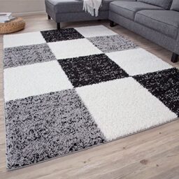 THE RUGS Area Rug ??? Modern Luxury Shaggy Rug, Multicolour Pattern Carpet, Ultra Soft for Bedroom, Living Room, Kids Room, (60x110 cm, Grey)