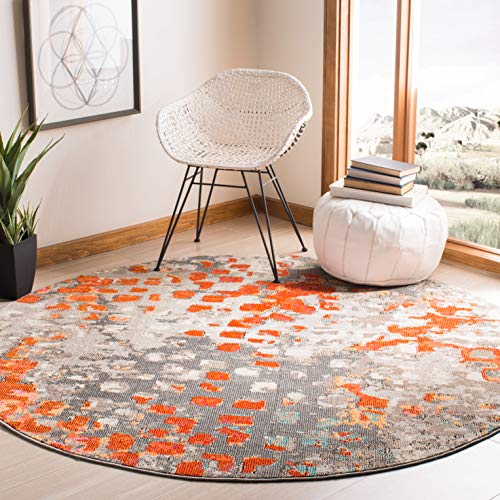 SAFAVIEH Boho Rug for Living Room, Dining Room, Bedroom - Madison Collection, Short Pile, in Grey and Orange, 122 X 122 cm