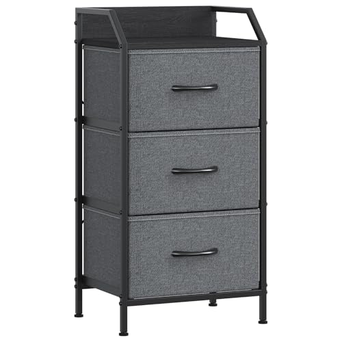 Feonase 3-Drawer Chest of Drawers with Metal Frame & Top Back Shelf – Modern Fabric Storage Cabinet for Bedroom, Living Room, Small Spaces (40x30x78cm, Deep Grey)