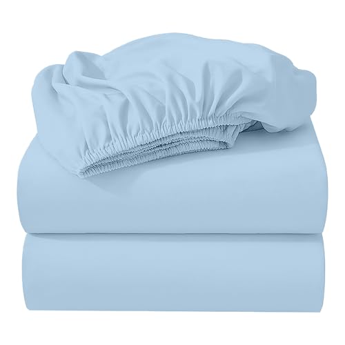 "SKY BEDDINGS - 2 Pack Fitted Hospital Bed Sheets - Soft Microfiber Fitted Sheets for Hospital Beds - Wrinkle-Resistant, Easy Care - Ideal for Home & Medical Use - (Light Blue, 36"" x 84"" x 12"")"