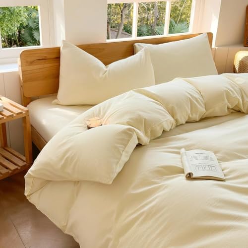 "100% Washed Cotton Weighted Blanket Cover, Linen Feel Duvet Cover for Weighted Blanket 40""x60"", Plain Simple Cotton Heavy Blanket Duvet Cover (Cream White, 40""x60"")"