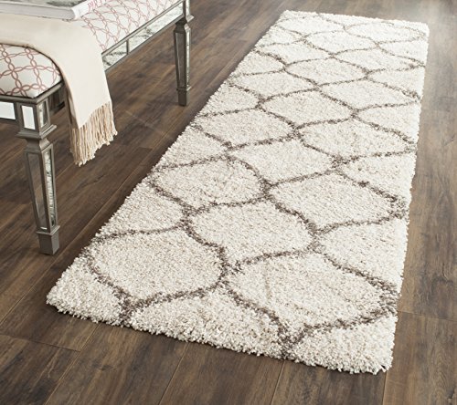 Safavieh Shag Rug for Living Room, Dining Room, Bedroom - Hudson Shag Collection, High Pile, in Ivory and Grey, 69 X 244 cm