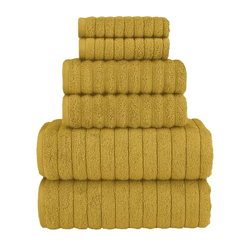 Elegant Comfort 100% Turkish Cotton Corduroy Ribbed Luxury Bath Towels 6-Piece Set, Premium Feel - Quick Dry, Highly Absorbent, Contains 2 Bath Towels, 2 Hand Towels, and 2 Washcloths, Gold