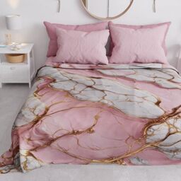 PETTI Artigiani Italiani - Double Bedspread Spring Summer Light Blanket Double Bed Sheet Pink Marble 100% Made in Italy