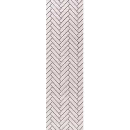 THE RUGS Living Room Rug, Loft Collection – Modern Textured 14mm Soft Pile Area Carpet, Non-Shedding & Easy Care [ Chevron Grey, 80x300 cm]