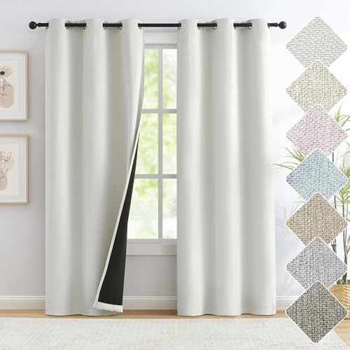 "Treatmentex Cream White Linen Full Blackout Curtains for Bedroom Thermal Insulated Energy Saving Window Panels Farmhouse Burlap Texture Drapes for Living Room 2 Panels Set Grommet Top 40""x 84""x2"