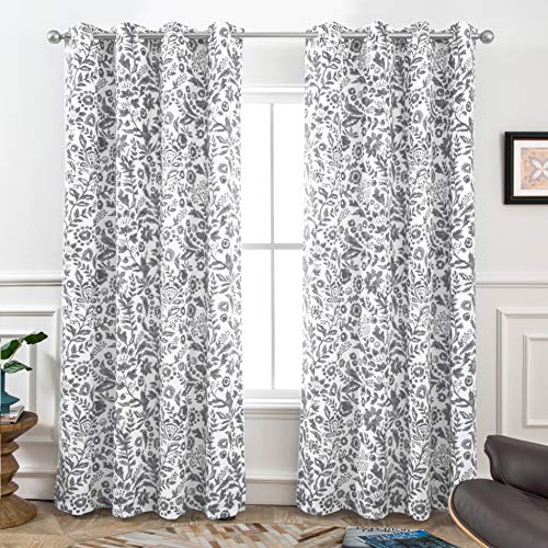 DriftAway Julia Watercolor (Black) out Room Darkening Grommet Lined Thermal Insulated Energy Saving Window Curtains 2 Layers 2 Panels Each Size 52 Inch by 84 Inch (Gray)